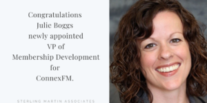 Congratulating Julie Boggs, new VP of Membership Development for ConnexFM
