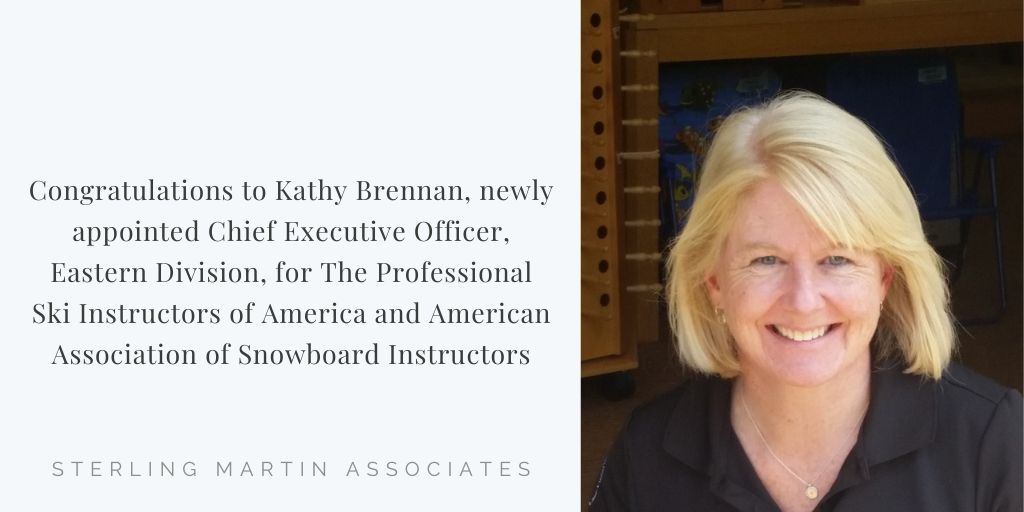 Announcement with headshot of Kathy Brennan, new CEO for PSIA-AASI
